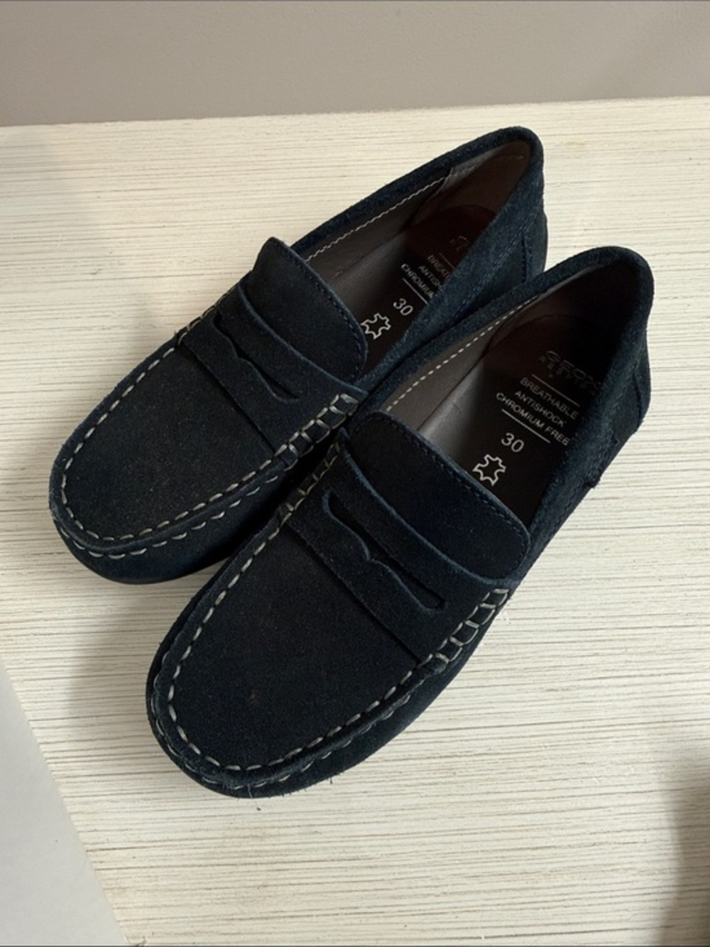 Geox Child Suede Penny Loafers in Navy Blue